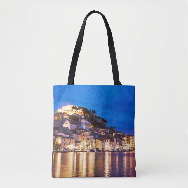Bolsa Tote Cidade croata de Sibenik à noite (Frente)