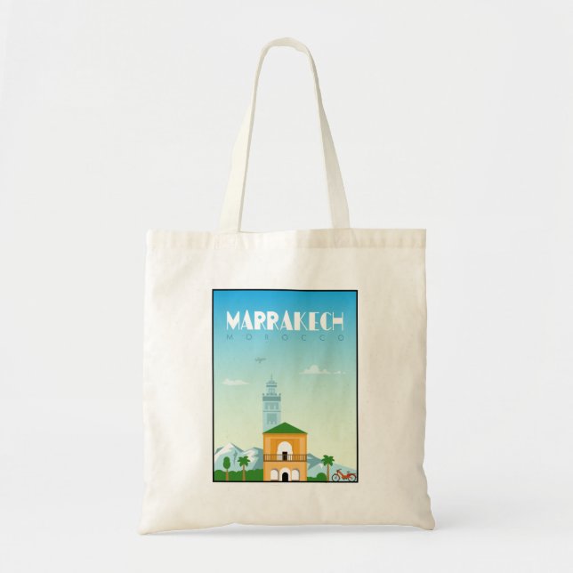 Bolsa Tote Cidade de Marraquexe, poster de viagens de Marroco (Frente)