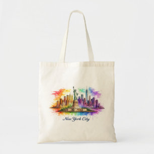 Bolsa Tote Cidade de Nova York Arco-íris Aquarela Silhueta