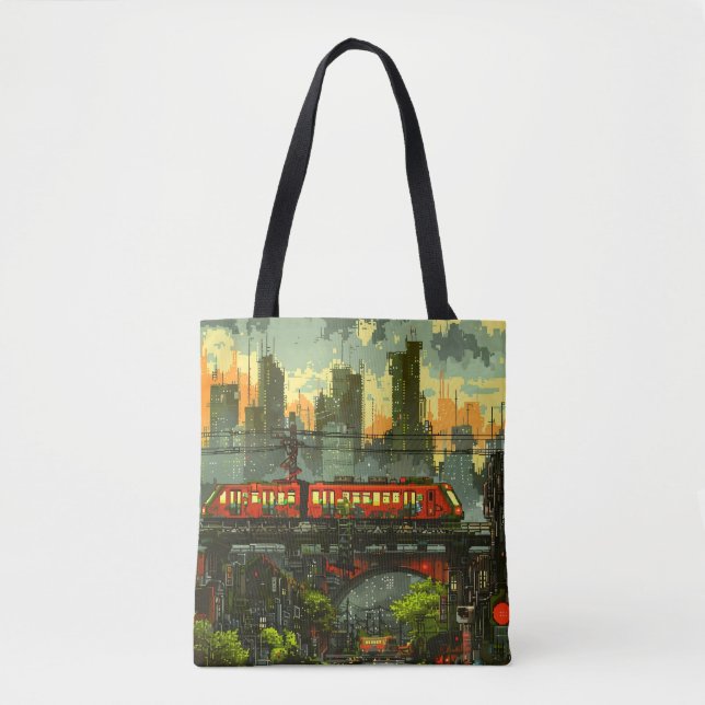 Bolsa Tote Cidade distópica de 8 bits (Frente)