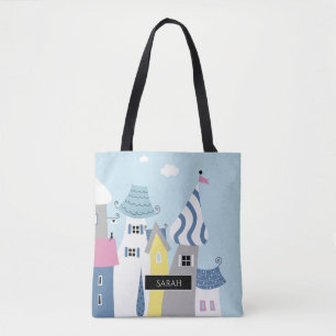 Bolsa Tote Cidade do beira-mar do feriado ilustrada