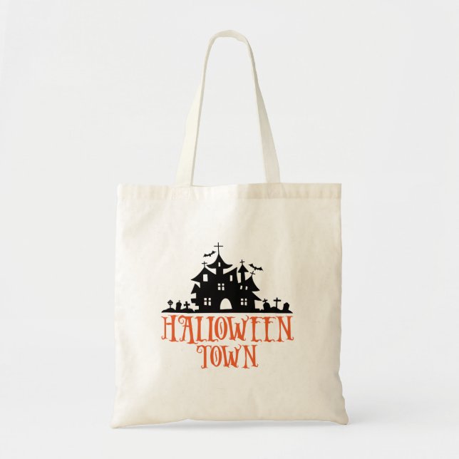 Bolsa Tote Cidade do Halloween - Casa Assombrada, Igreja Spoo (Frente)