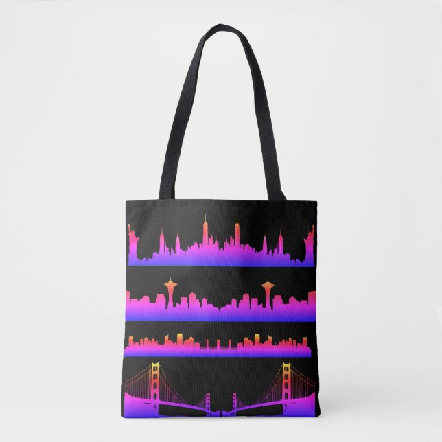 Bolsa Tote Cidade dos EUA - Skylines Neon Nightlife (Frente)
