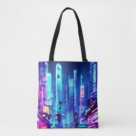 Bolsa Tote Cidade Neon Futurística Cyberpunk