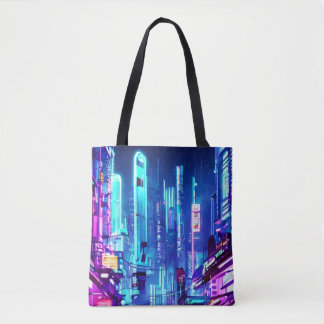Bolsa Tote Cidade Neon Futurística Cyberpunk