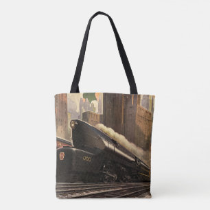 Bolsa Tote Cidade Vintage, Trem T1 Duplex em Trilhos de Trem