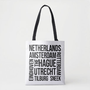 Bolsa Tote Cidades Holandesas Word Art - Viagem de Amesterdã