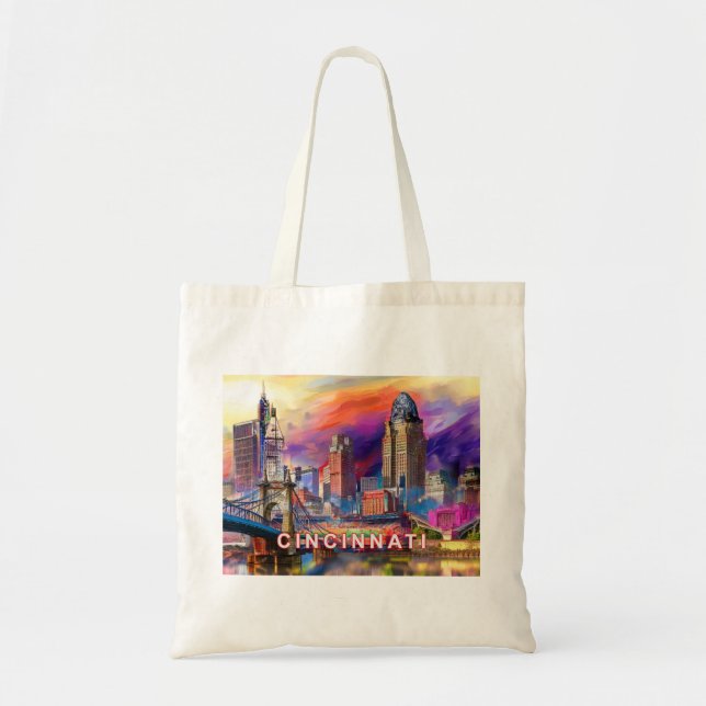 Bolsa Tote Cincinnati Skyline Abstrato Art (Frente)