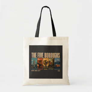 Bolsa Tote Cinco Bairros Nova York NYC Ilustração Retro