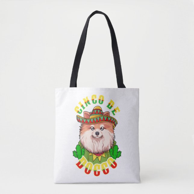 Bolsa Tote Cinco de Doggo Funny Pomeranian (Frente)