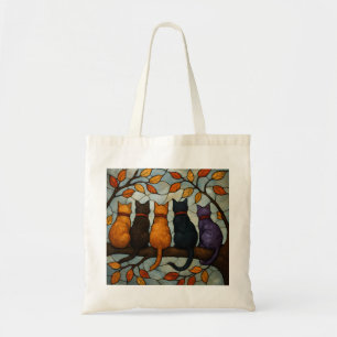Bolsa Tote Cinco Gatos em um Galho de Árvore Estilo Vidro Col