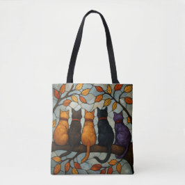 Bolsa Tote Cinco Gatos em um Galho de Árvore Estilo Vidro Col
