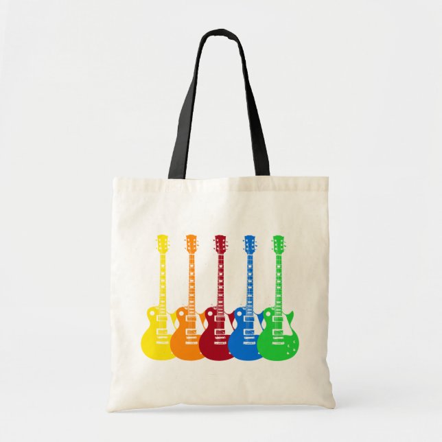 Bolsa Tote Cinco Guitarras Elétricas Coloridas (Frente)
