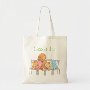 Bolsa Tote Cinco peluches e ursos coloridos em cadeiras