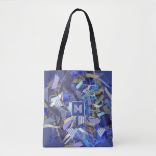 Bolsa Tote Cinza abstrato náutica de faixas marinhos monográf