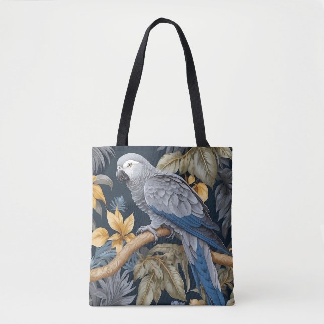 Bolsa Tote Cinza Africana Folhas Tropicais (Frente)
