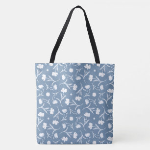 Bolsa Tote Cinza Azul Branco Liberdade Padrão Floral Elegante