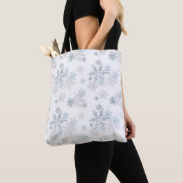 Bolsa Tote Cinza azul e prateada Floco de neve no inverno