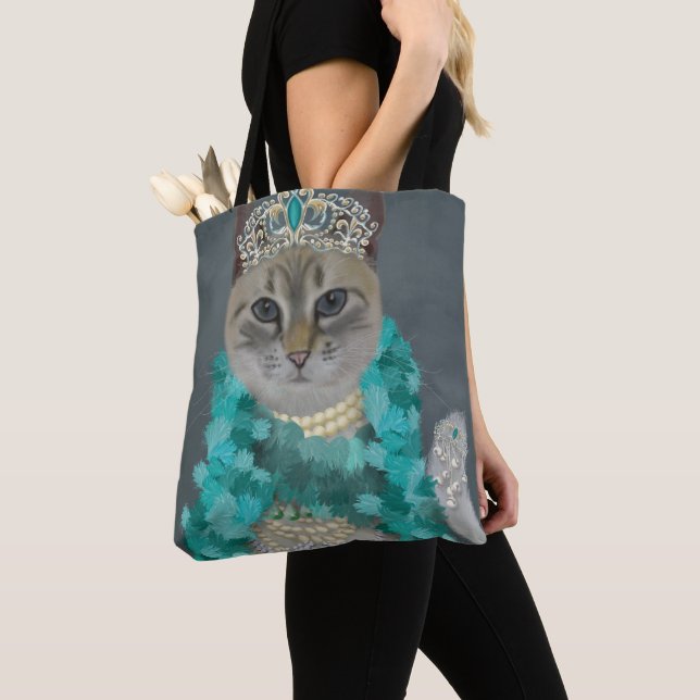 Bolsa Tote Cinza Cat | Adornada Com Retrato De Bells (Close Up)