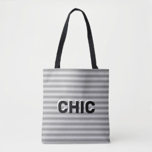 Bolsa Tote Cinza Chic Listrado Prata
