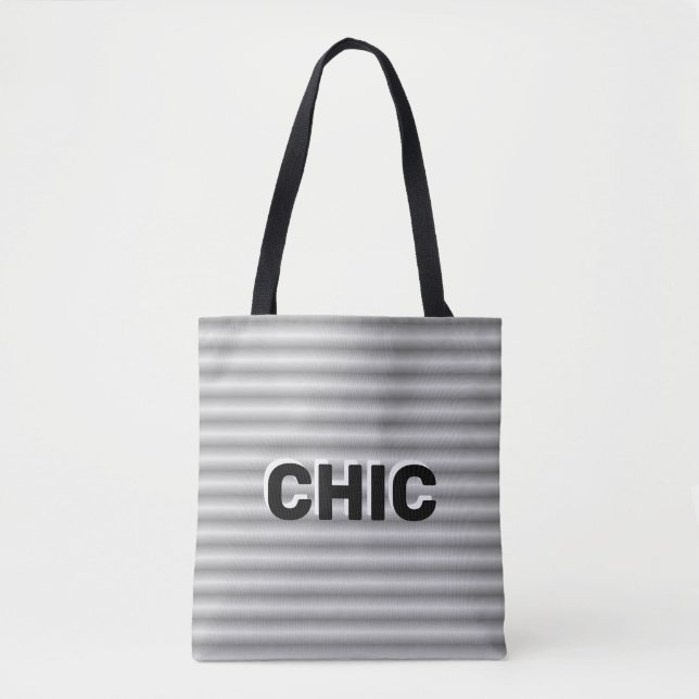 Bolsa Tote Cinza Chic Listrado Prata (Frente)
