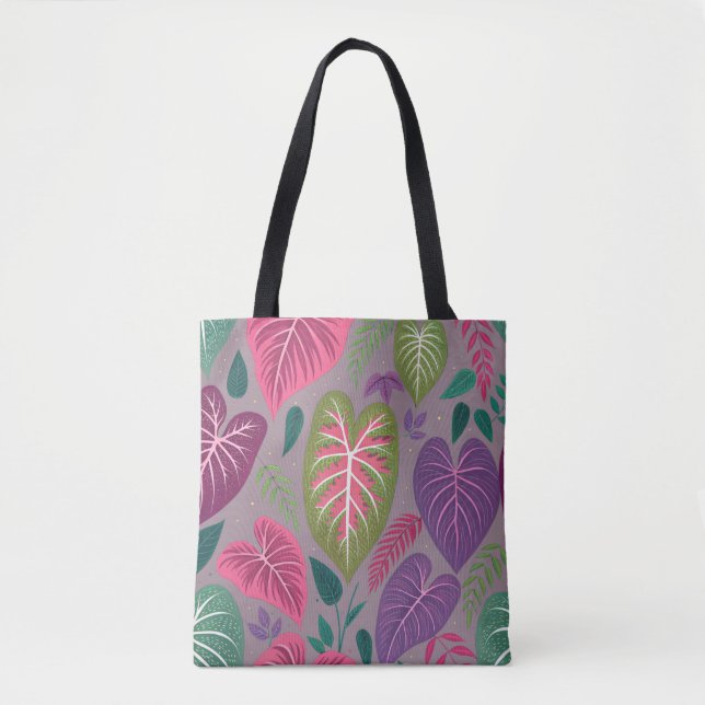 Bolsa Tote Cinza com Padrão de Folha de Coração Tr (Frente)