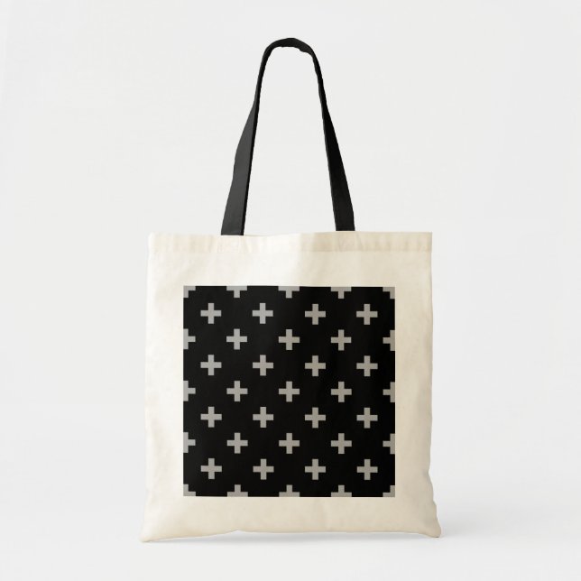 Bolsa Tote Cinza cruz a polca em preto (Frente)