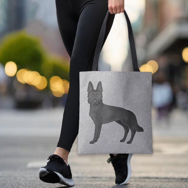 Bolsa Tote Cinza de Cachorro de German shepherd Preto (Please note: This image is a digital mockup. The product may not be in scale.)