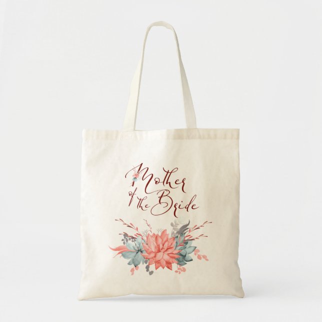 Bolsa Tote Cinza de coral Mãe Suculenta Floral da Noiva (Frente)