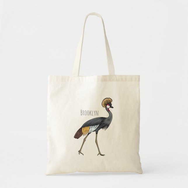 Bolsa Tote Cinza de desenho animado de pássaros com guindaste (Frente)