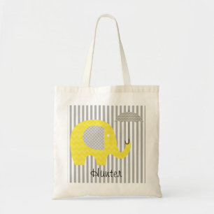 Bolsa Tote Cinza de Elefante Amarelo Barra Personalizada de G