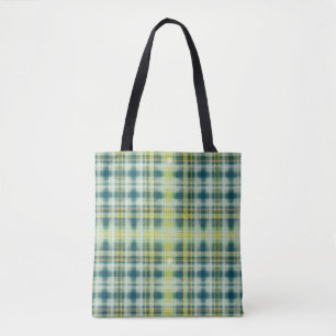 Bolsa Tote Cinza de laranja verde e vírgula, padrão de xadr