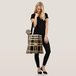 Bolsa Tote Cinza de Na moda de monograma clássico, preto e be