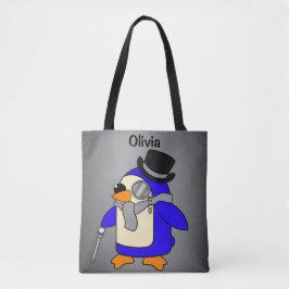 Bolsa Tote Cinza de pinguim de cartoon bonito