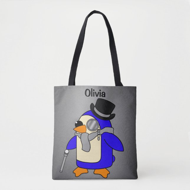 Bolsa Tote Cinza de pinguim de cartoon bonito (Frente)