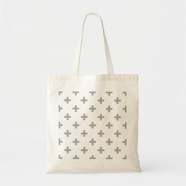 Bolsa Tote Cinza de polka cruza em branco (Frente)
