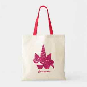 Bolsa Tote Cinza de sol fofo cor-de-rosa-Unicorn