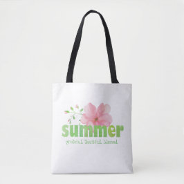 Bolsa Tote Cinza de Verão, Bela, Flor Rosa, Aquarela