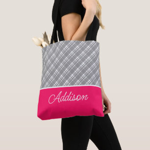 Bolsa Tote Cinza E Saco De Toque De Stripe Rosa