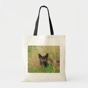 Bolsa Tote Cinza Escuro, Gato, de Grama Alta