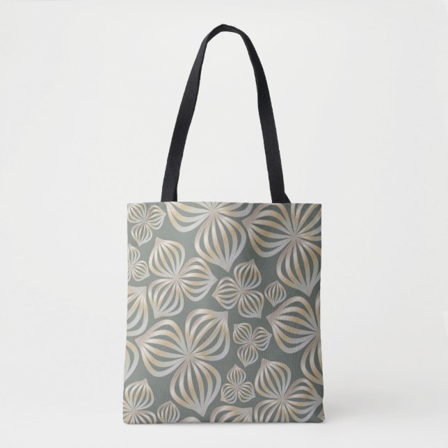 Bolsa Tote cinza flores de ouro sem costura + suas ideias (Frente)