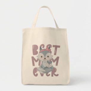 Bolsa Tote Cinza Fox Mãe e Cub - Melhor Mãe Alguma Vez Saco