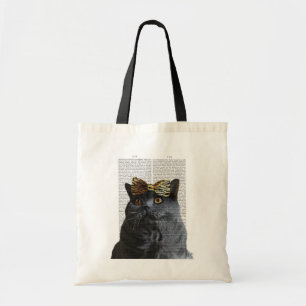 Bolsa Tote Cinza Gato com Arco-Leopardo