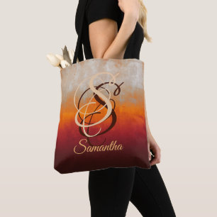 Bolsa Tote Cinza Laranja Vermelho Borgonha monograma roxo omb