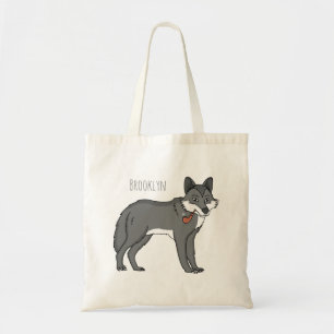 Bolsa Tote Cinza lobo com ilustração de desenho animado