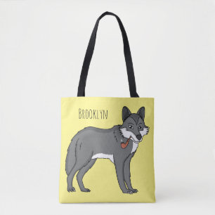 Bolsa Tote Cinza lobo com ilustração de desenho animado 
