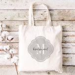 Bolsa Tote Cinza Monograma Bridesmaid Tote Bag<br><div class="desc">Sacos de tote de festa de casamento monogramas de tendências bonitas personalizados com um monograma inicial personalizado, texto de bridesmaid ou um nome ou outra mensagem. Clique em Personalizar para alterar fontes e cores de texto para criar um presente exclusivo para as suas damas de honra e festa de casamento!...</div>