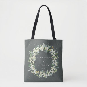 Bolsa Tote Cinza-Morango Verde+Casamento no inverno Eucalyptu