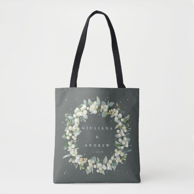 Bolsa Tote Cinza-Morango Verde+Casamento no inverno Eucalyptu (Frente)