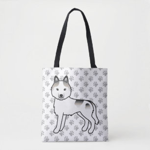 Bolsa Tote Cinza Piebald Siberian Husky Cartoon Dog & Paws